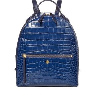 Tory Burch Navy Croc-Embossed Mini Backpack